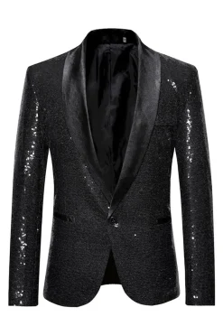 Sparkly Blue Shawl Lapela Um Botão Masculino Prom Blazer