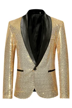 Sparkly Blue Shawl Lapela Um Botão Masculino Prom Blazer