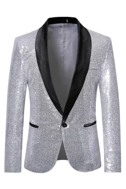 Sparkly Blue Shawl Lapela Um Botão Masculino Prom Blazer