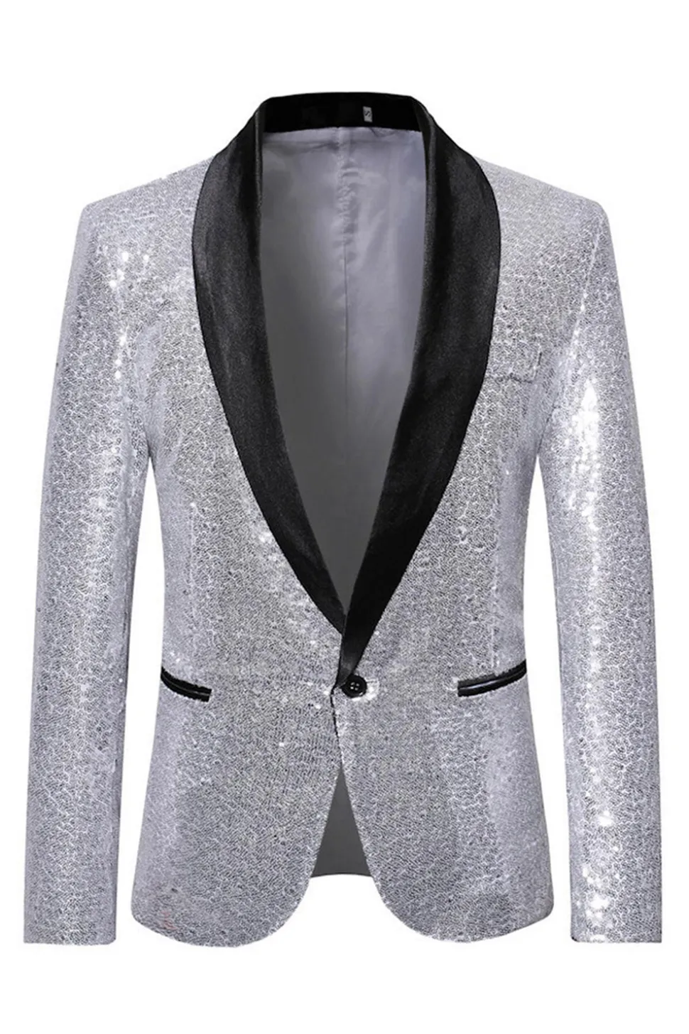 Sparkly Blue Shawl Lapela Um Botão Masculino Prom Blazer