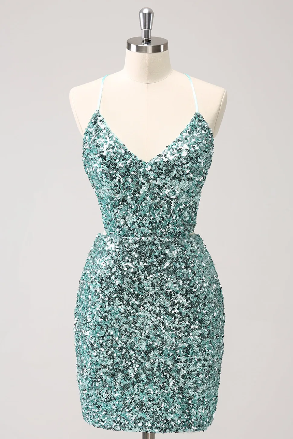 Sparkly Blue Tight Lace-Up Back Homecoming Vestido com Fenda