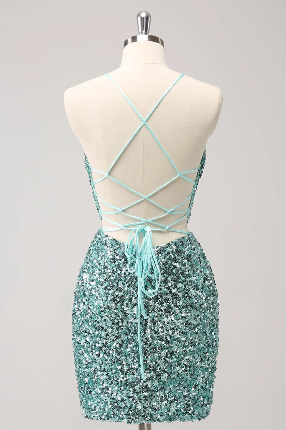 Sparkly Blue Tight Lace-Up Back Homecoming Vestido com Fenda
