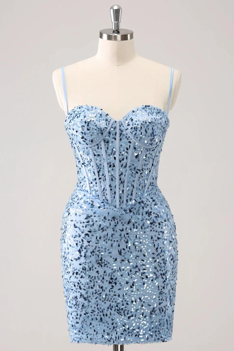 Sparkly Blue Tight Sequins Esparguete Correias Homecoming Dress