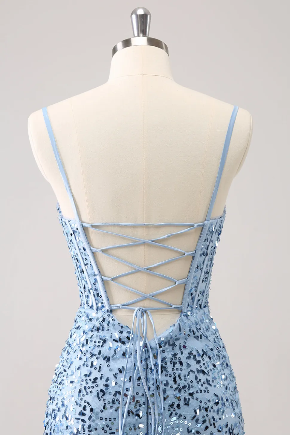 Sparkly Blue Tight Sequins Esparguete Correias Homecoming Dress