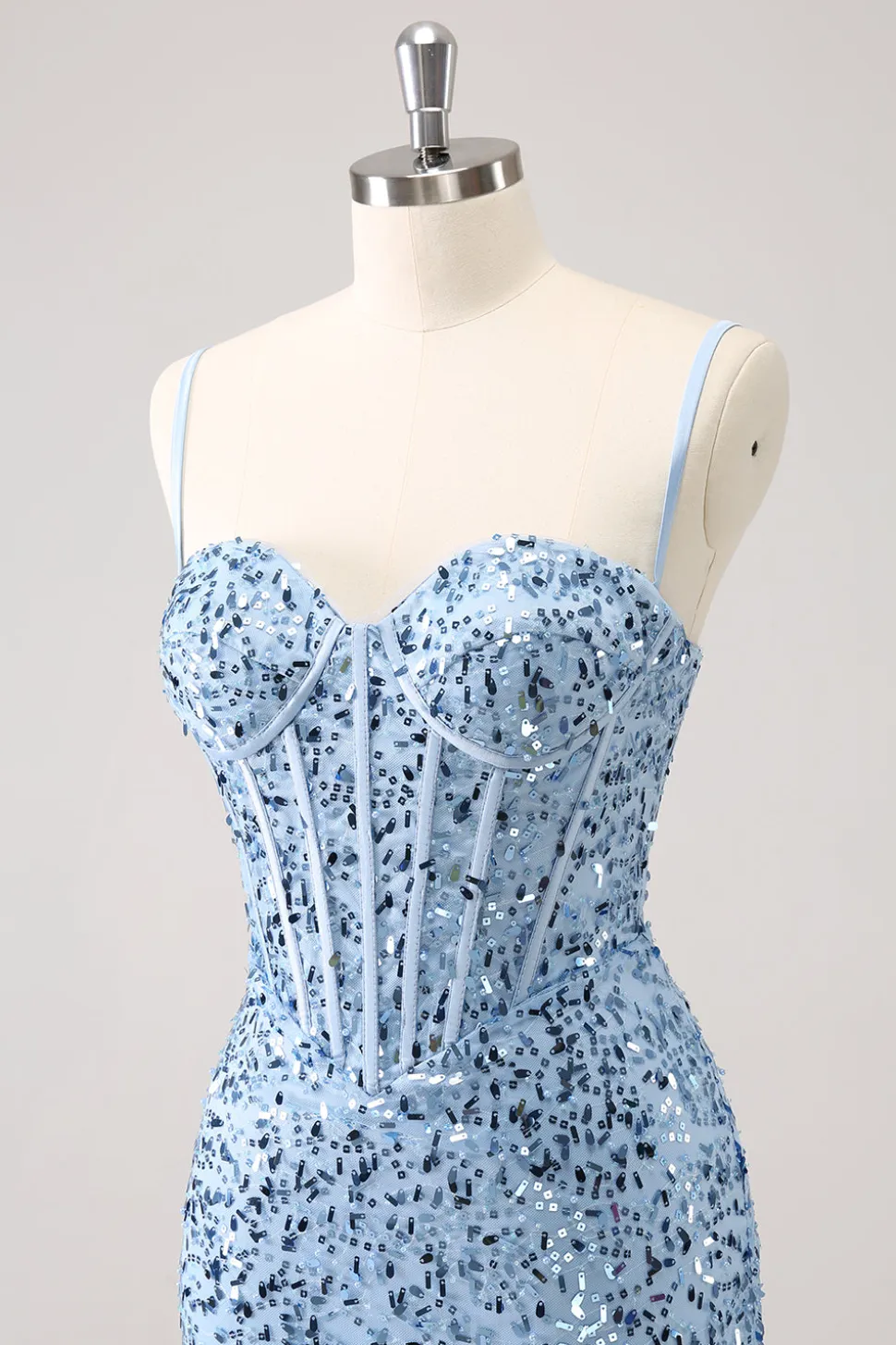 Sparkly Blue Tight Sequins Esparguete Correias Homecoming Dress