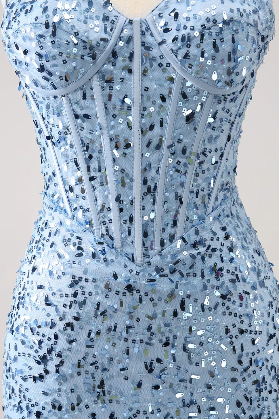Sparkly Blue Tight Sequins Esparguete Correias Homecoming Dress