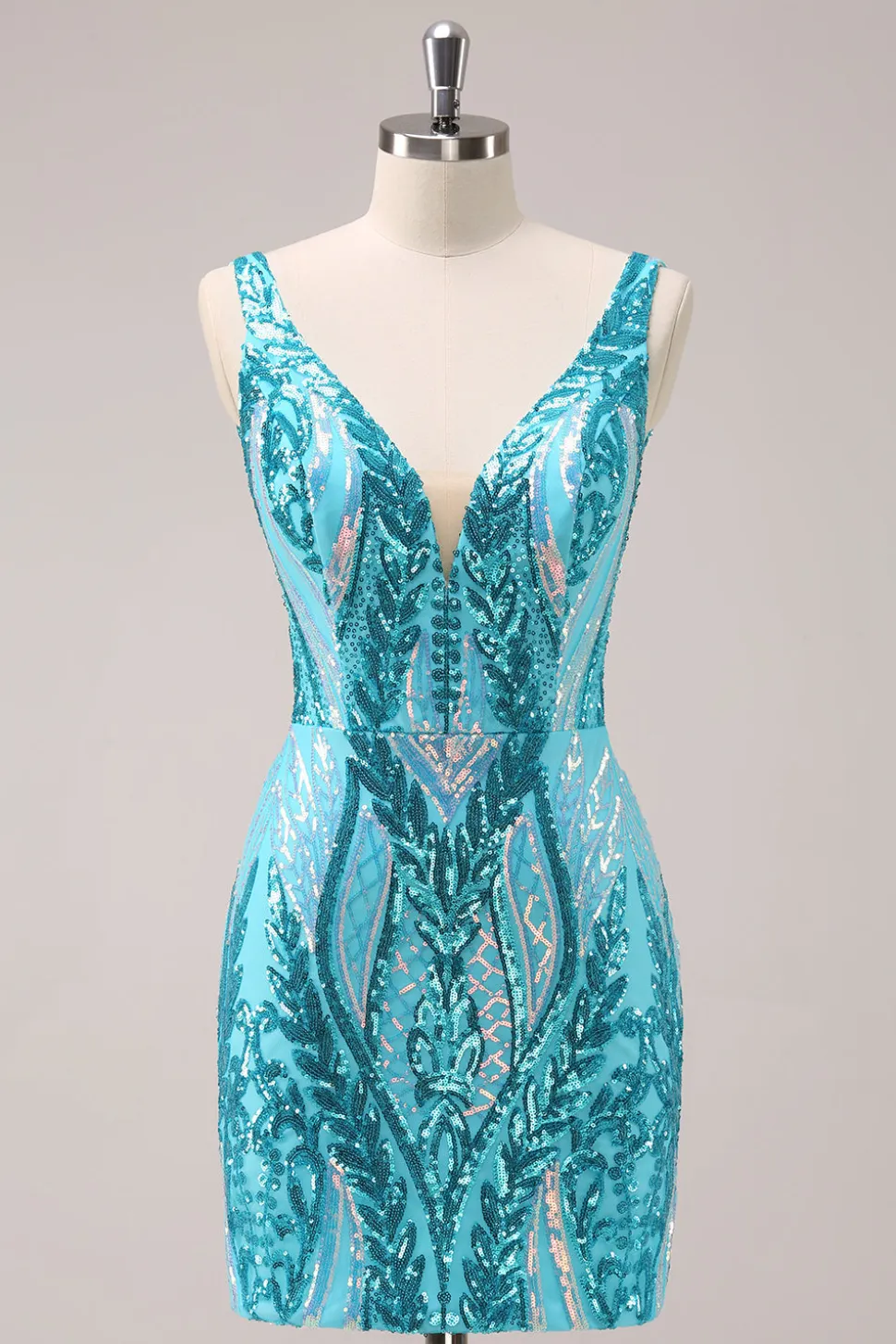 Sparkly Blue Tight V Neck Vestido Curto Homecoming com Sequins