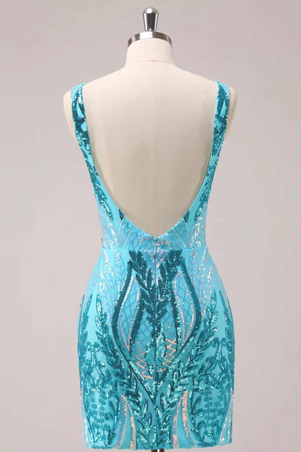 Sparkly Blue Tight V Neck Vestido Curto Homecoming com Sequins