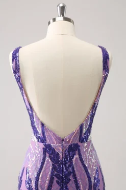 Sparkly Blue Tight V Neck Vestido Curto Homecoming com Sequins
