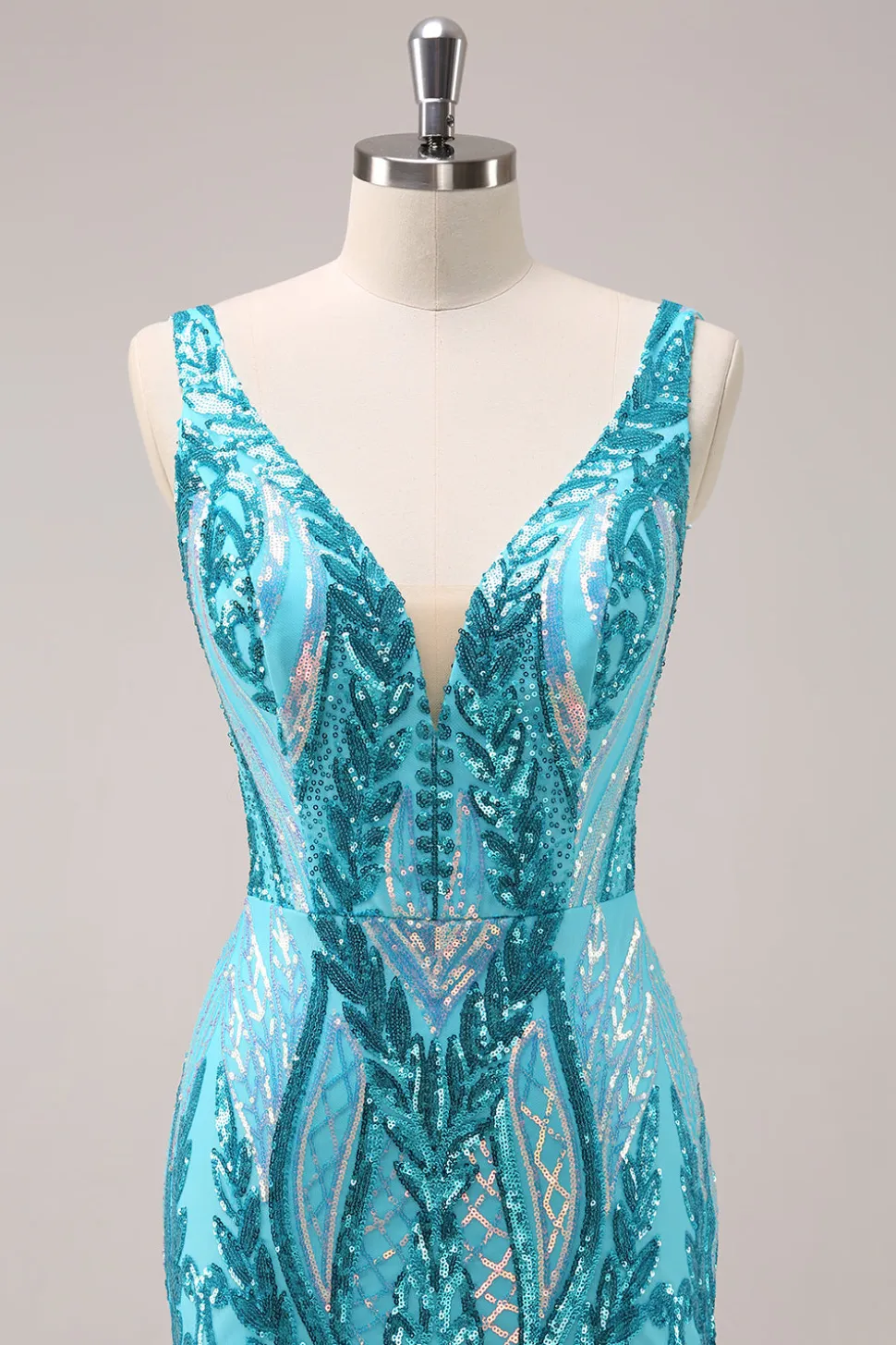 Sparkly Blue Tight V Neck Vestido Curto Homecoming com Sequins