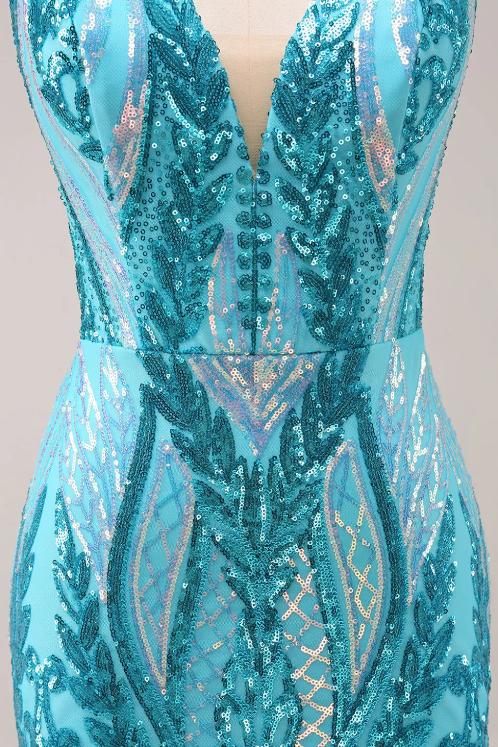Sparkly Blue Tight V Neck Vestido Curto Homecoming com Sequins