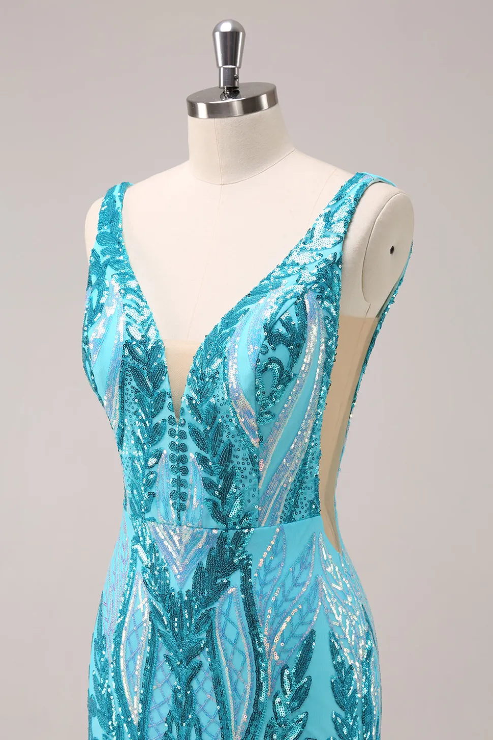 Sparkly Blue Tight V Neck Vestido Curto Homecoming com Sequins