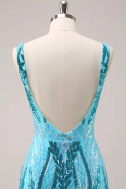 Sparkly Blue Tight V Neck Vestido Curto Homecoming com Sequins