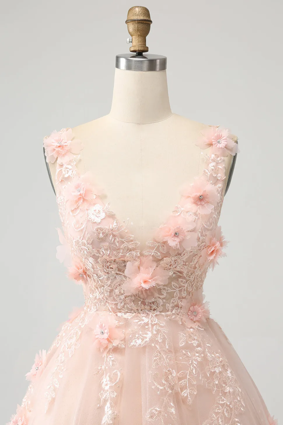 Sparkly Blush A Line V Neck Sequin Short Homecoming Dress com flores 3D