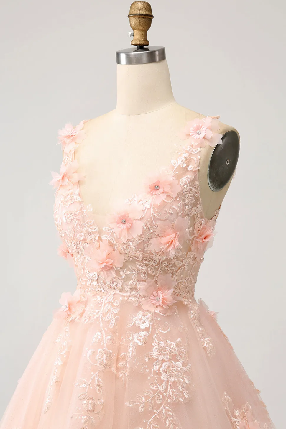 Sparkly Blush A Line V Neck Sequin Short Homecoming Dress com flores 3D