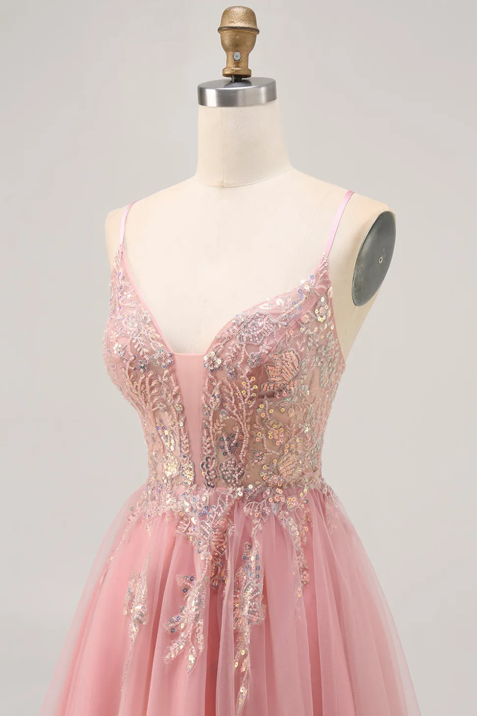 Sparkly Blush A-line Tulle Sequins Vestido Curto Homecoming com Lace Up Back