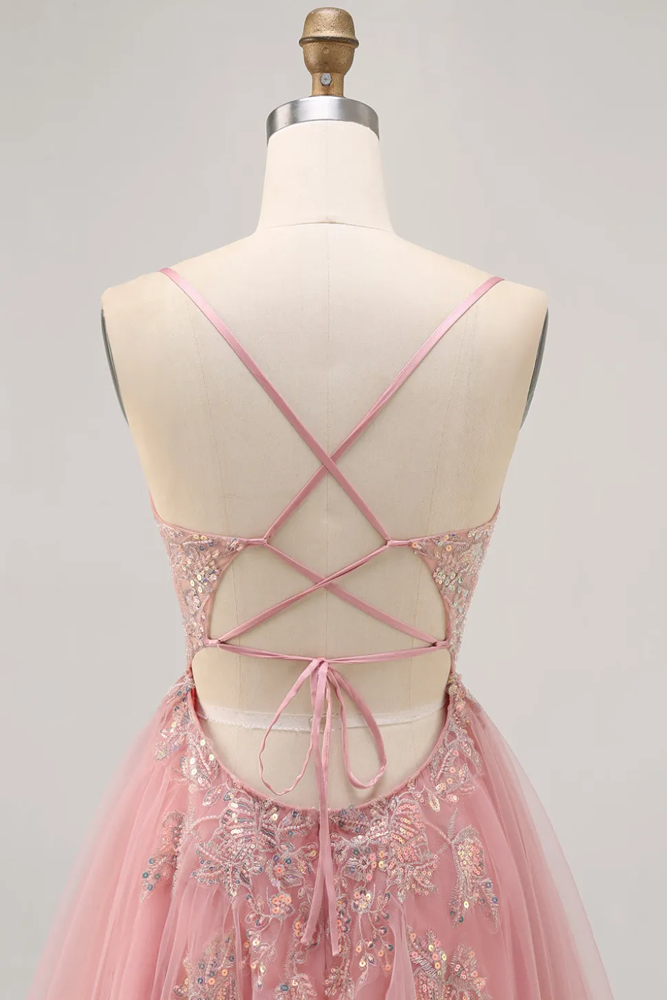 Sparkly Blush A-line Tulle Sequins Vestido Curto Homecoming com Lace Up Back