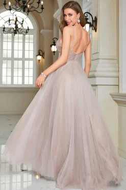 Sparkly Blush frisado A-Line Long Formal Dress