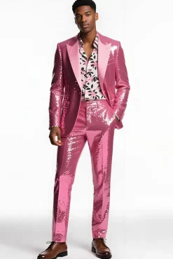 Sparkly Blush Pico Lapela 2 Peças Fatos de Baile de Formatura Masculino