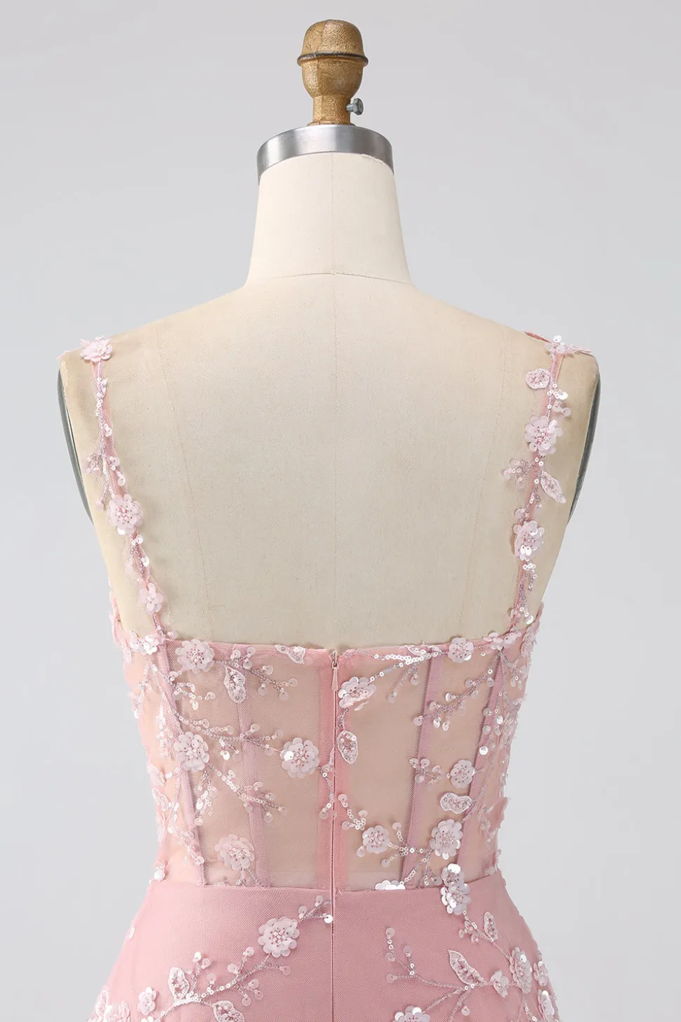 Sparkly Blush Uma Linha Esparguete Correias Sequin Corset Prom Dress Com Fenda