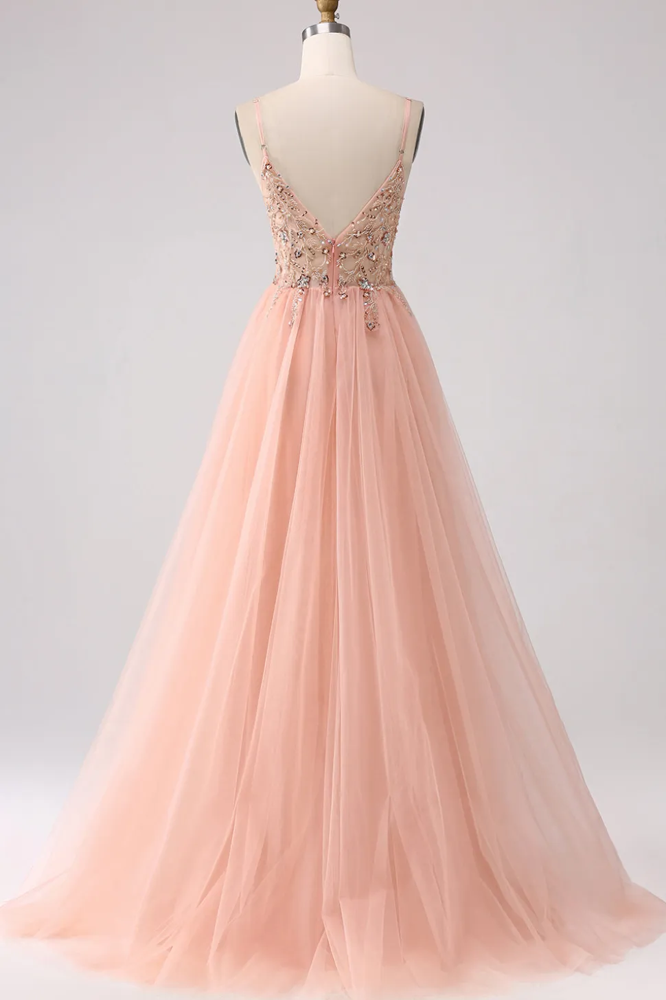 Sparkly Blush Uma Linha Sequins Esparguete Correias Longo Vestido de Baile Com Fenda