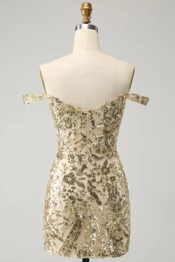 Sparkly Bodycon dourado fora do ombro Homecoming Dress com Sequins