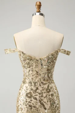 Sparkly Bodycon dourado fora do ombro Homecoming Dress com Sequins