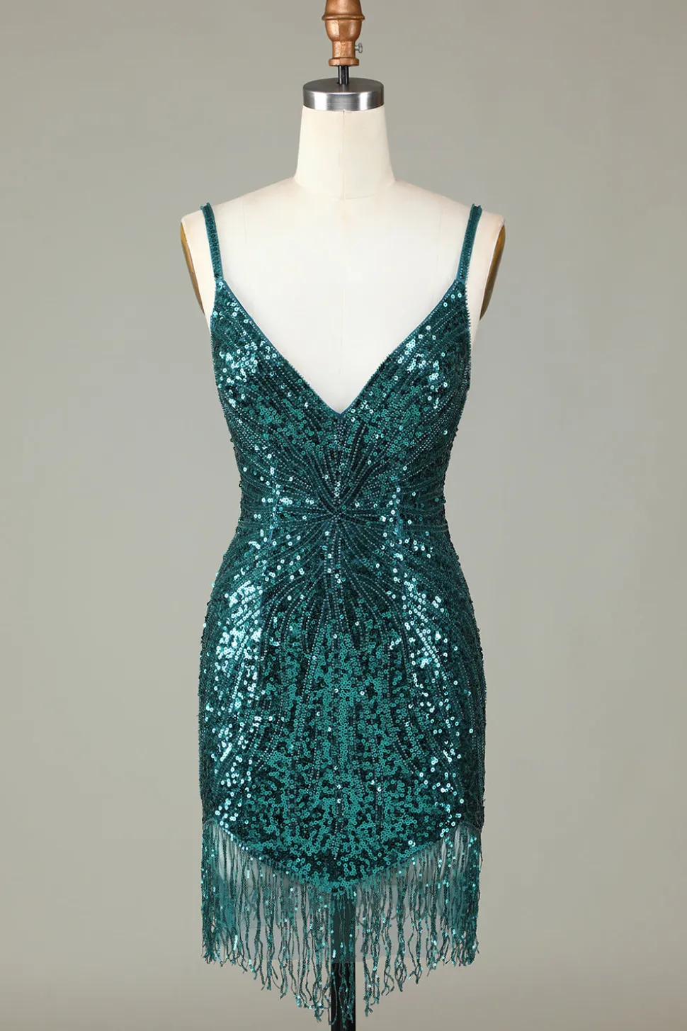 Sparkly Bodycon Esparguete Correias Green Lace-Up Back Short Homecoming Dress com Missangas