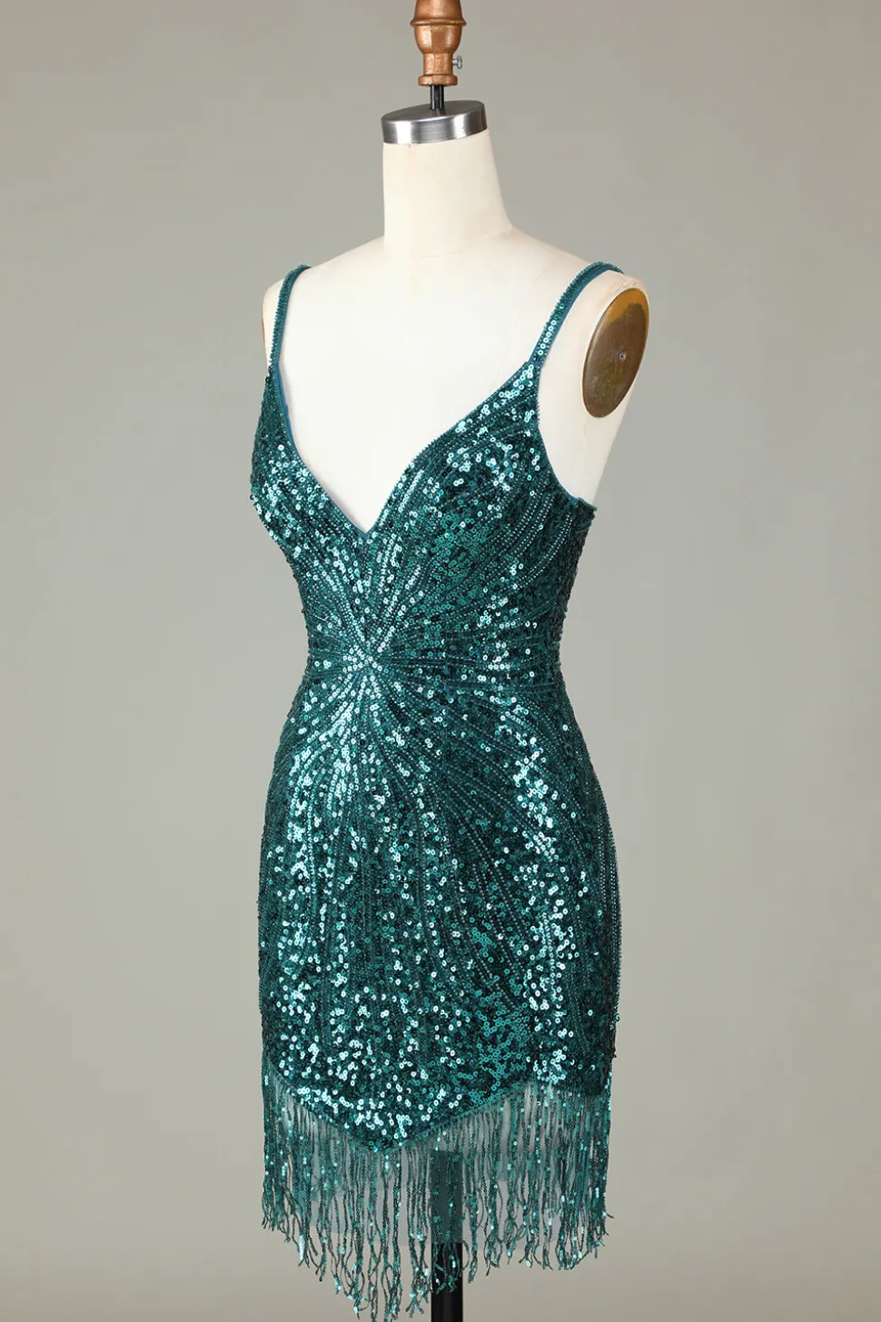 Sparkly Bodycon Esparguete Correias Green Lace-Up Back Short Homecoming Dress com Missangas