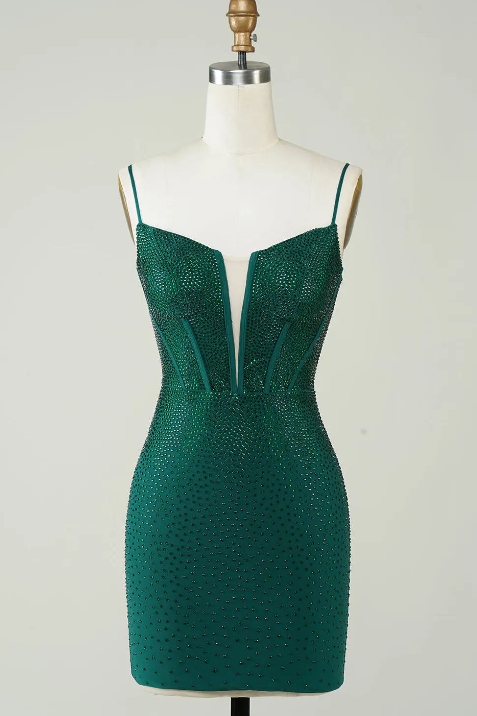 Sparkly Bodycon Esparguete Correias Verde Escuro Vestido Curto Homecoming com Missangas