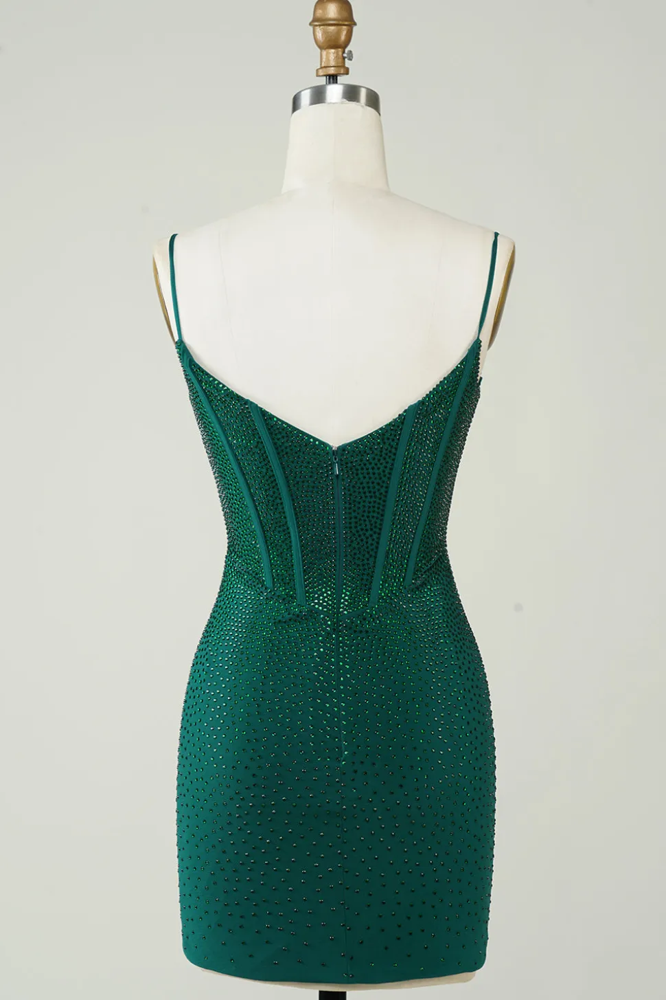 Sparkly Bodycon Esparguete Correias Verde Escuro Vestido Curto Homecoming com Missangas