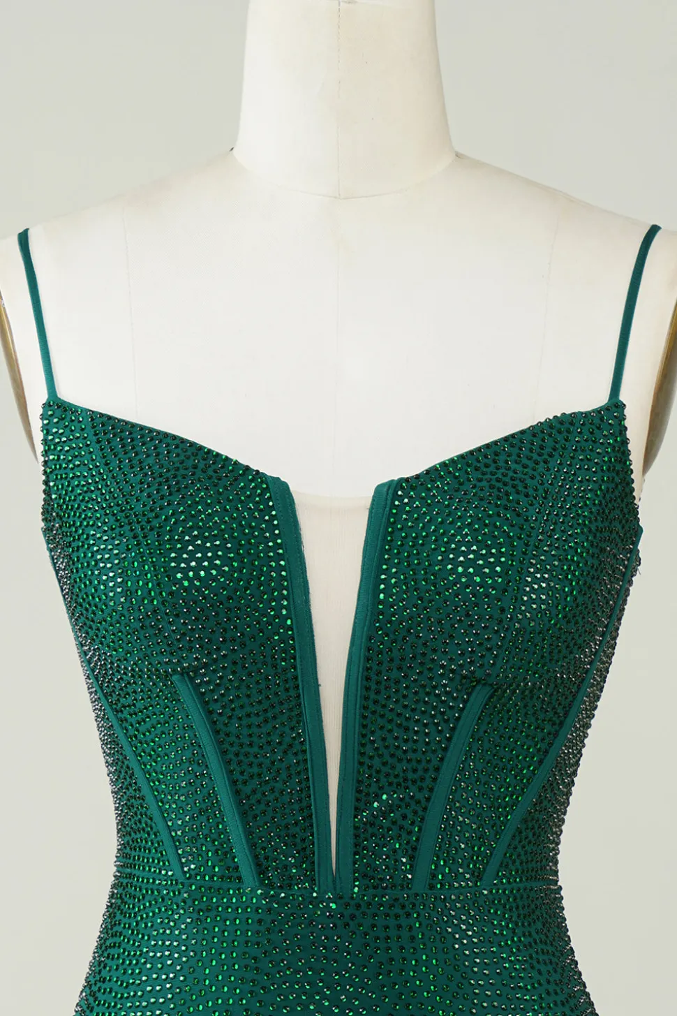 Sparkly Bodycon Esparguete Correias Verde Escuro Vestido Curto Homecoming com Missangas