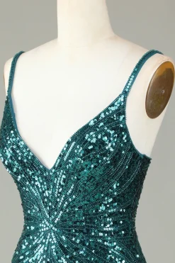 Sparkly Bodycon Esparguete Correias Azul Lace-Up Back Short Homecoming Dress com Missangas