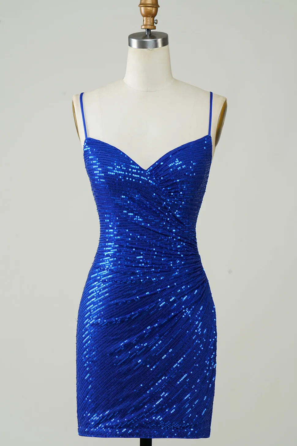 Sparkly Bodycon Esparguete Correias Royal Blue Sequins Short Homecoming Dress