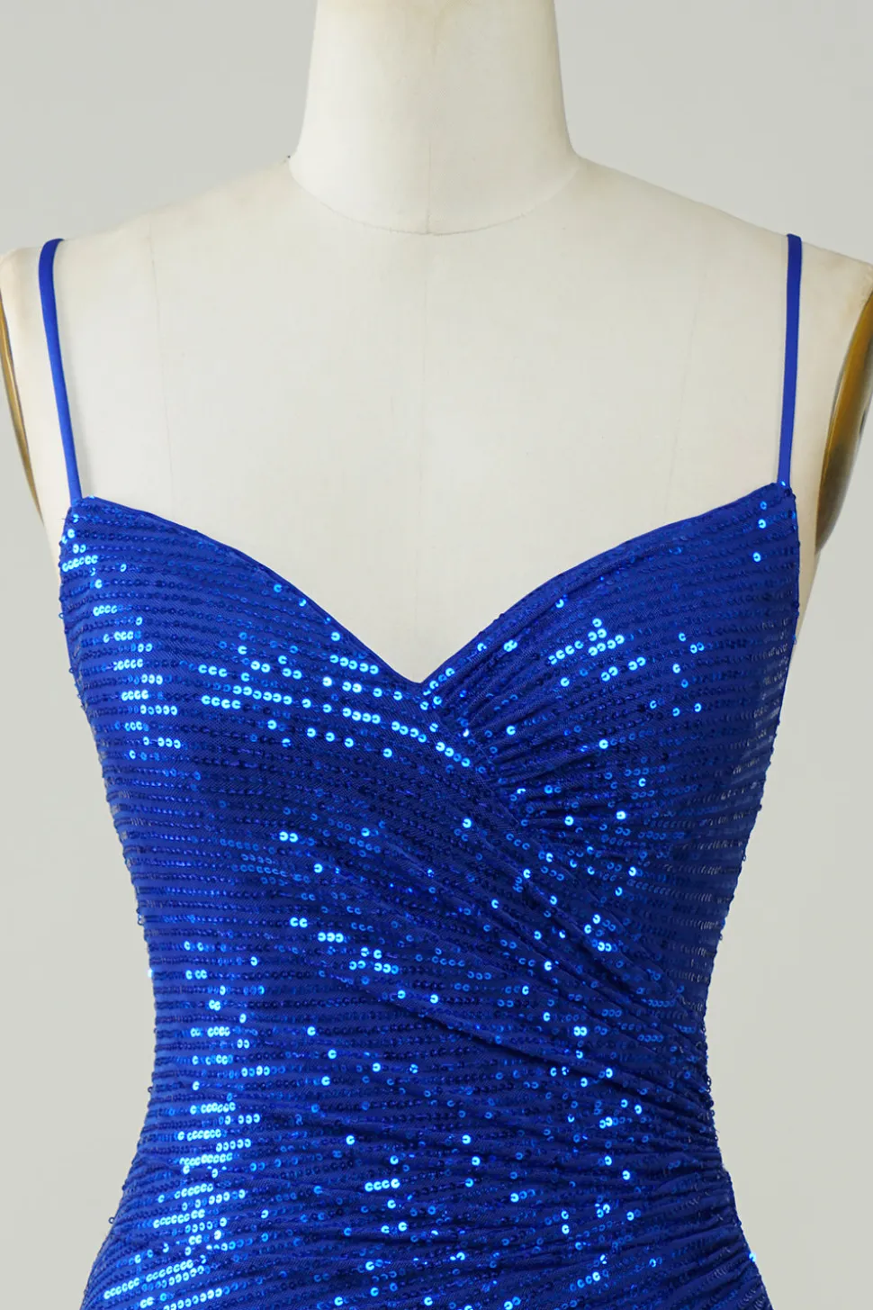 Sparkly Bodycon Esparguete Correias Royal Blue Sequins Short Homecoming Dress