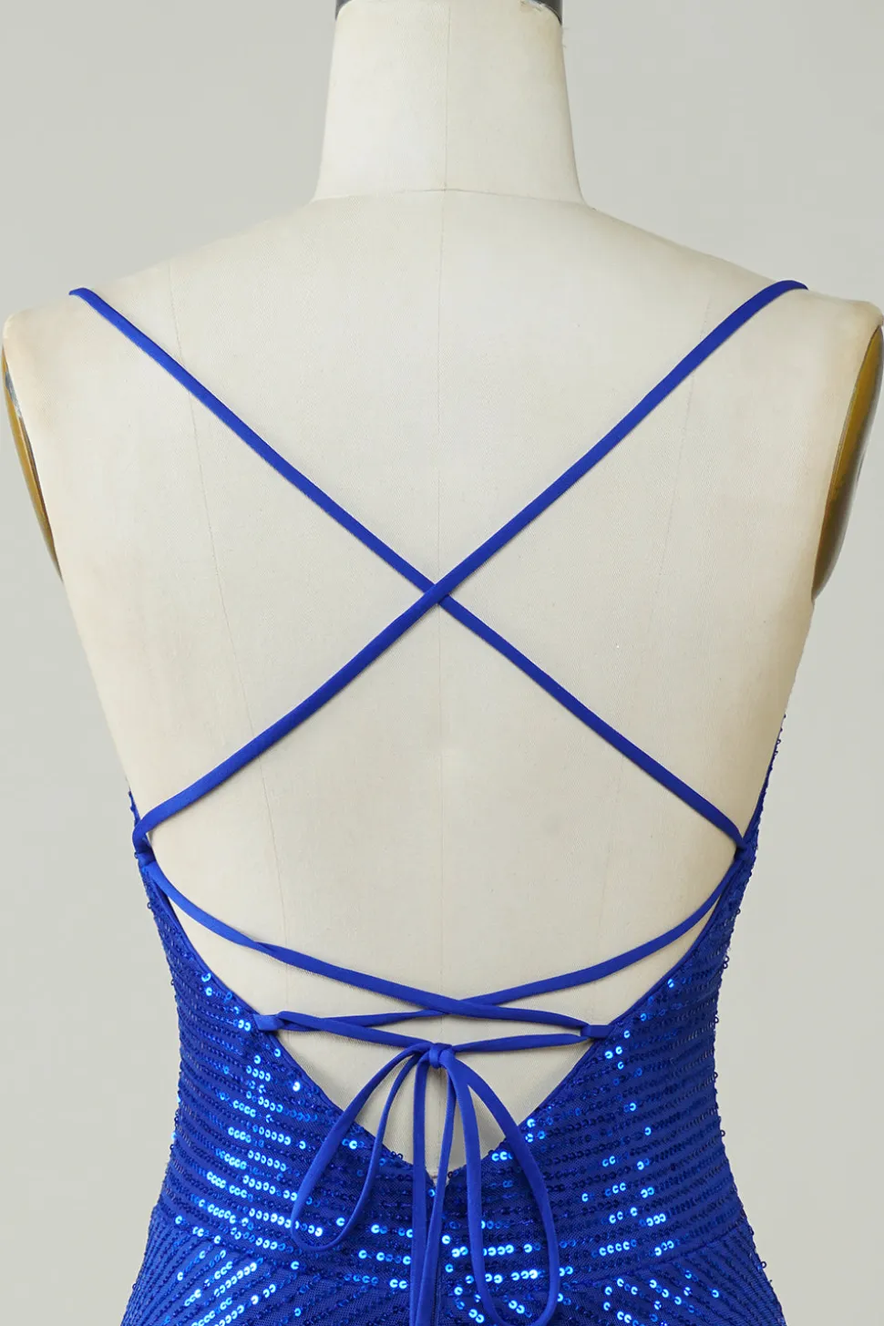 Sparkly Bodycon Esparguete Correias Royal Blue Sequins Short Homecoming Dress