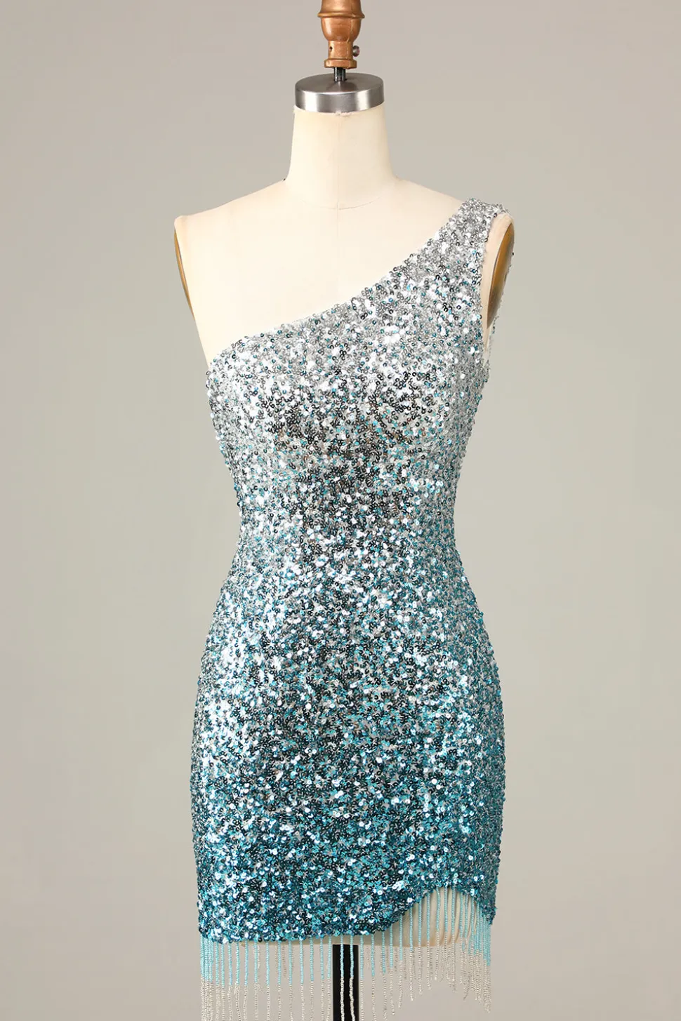 Sparkly Bodycon Esparguete Correias Blue Sequins Short Homecoming Dress com Tassel