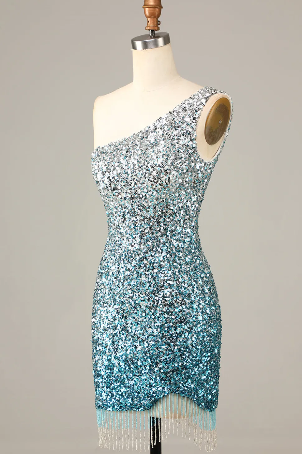 Sparkly Bodycon Esparguete Correias Blue Sequins Short Homecoming Dress com Tassel