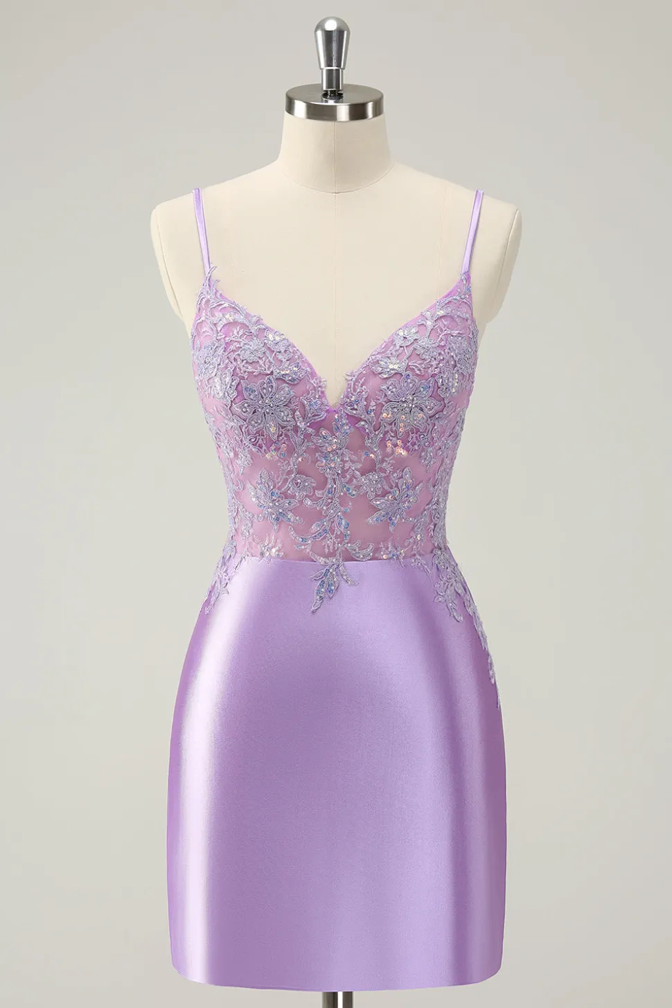Sparkly Bodycon Lilac Esparguete Correias Homecoming Dress com Sequins