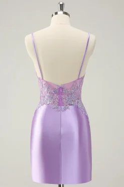 Sparkly Bodycon Lilac Esparguete Correias Homecoming Dress com Sequins