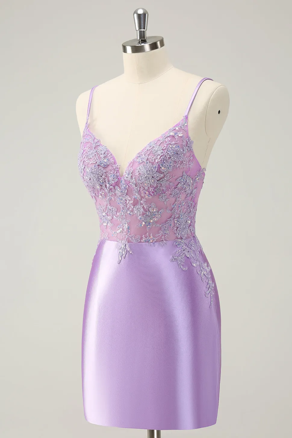 Sparkly Bodycon Lilac Esparguete Correias Homecoming Dress com Sequins
