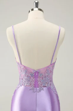 Sparkly Bodycon Lilac Esparguete Correias Homecoming Dress com Sequins