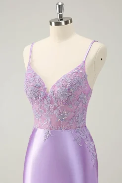 Sparkly Bodycon Lilac Esparguete Correias Homecoming Dress com Sequins