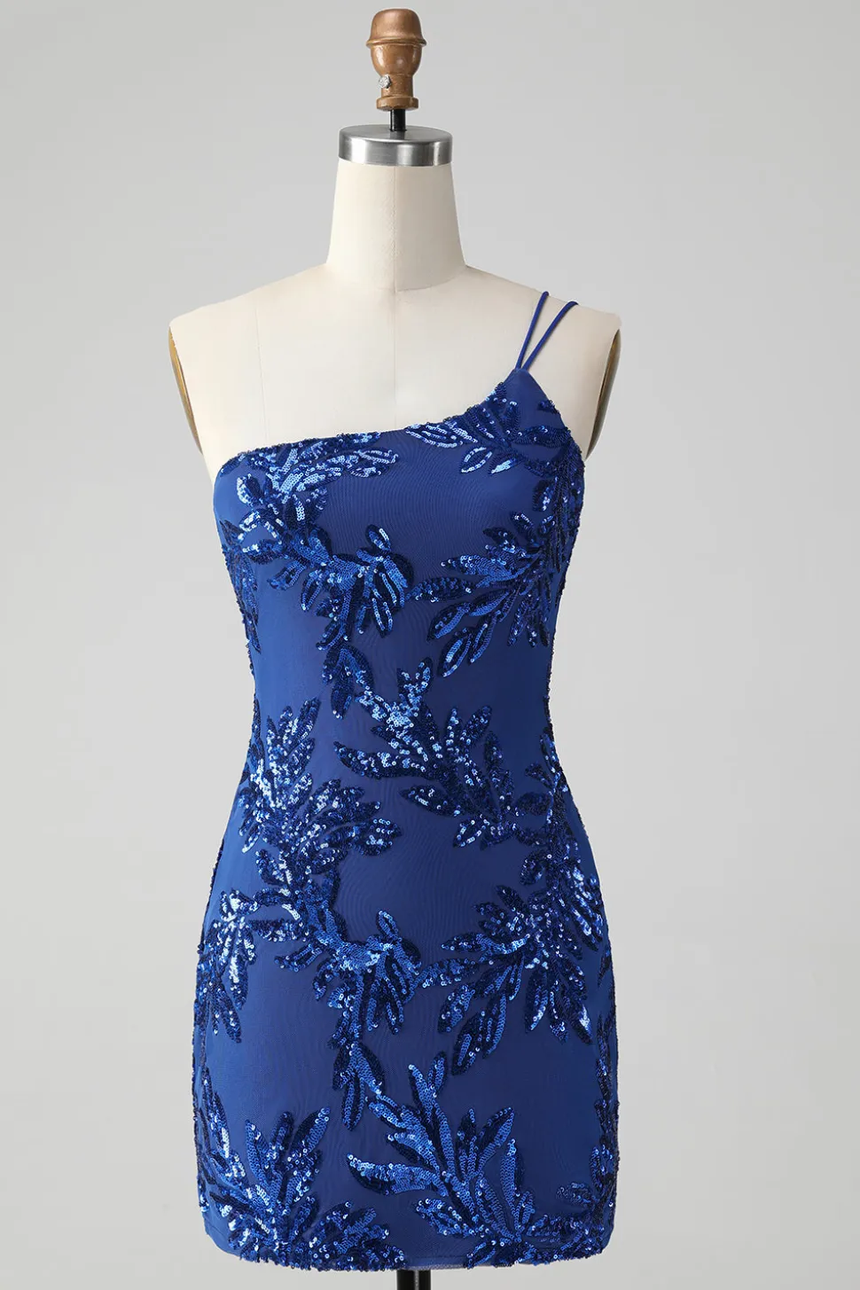 Sparkly Bodycon Royal Blue One Shoulder Sequins Homecoming Vestido com Bordado
