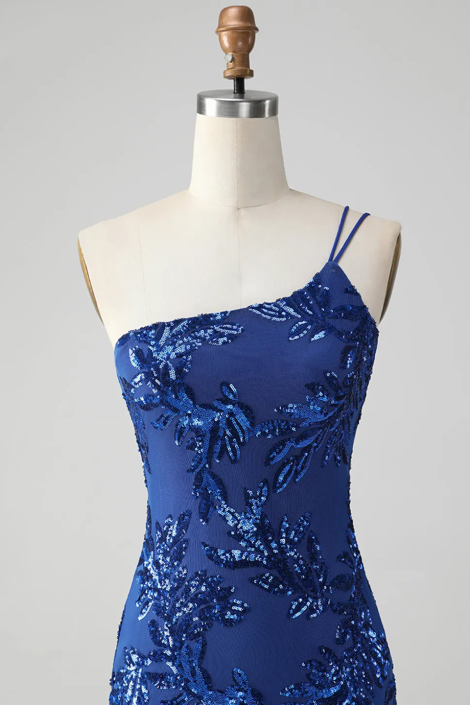 Sparkly Bodycon Royal Blue One Shoulder Sequins Homecoming Vestido com Bordado