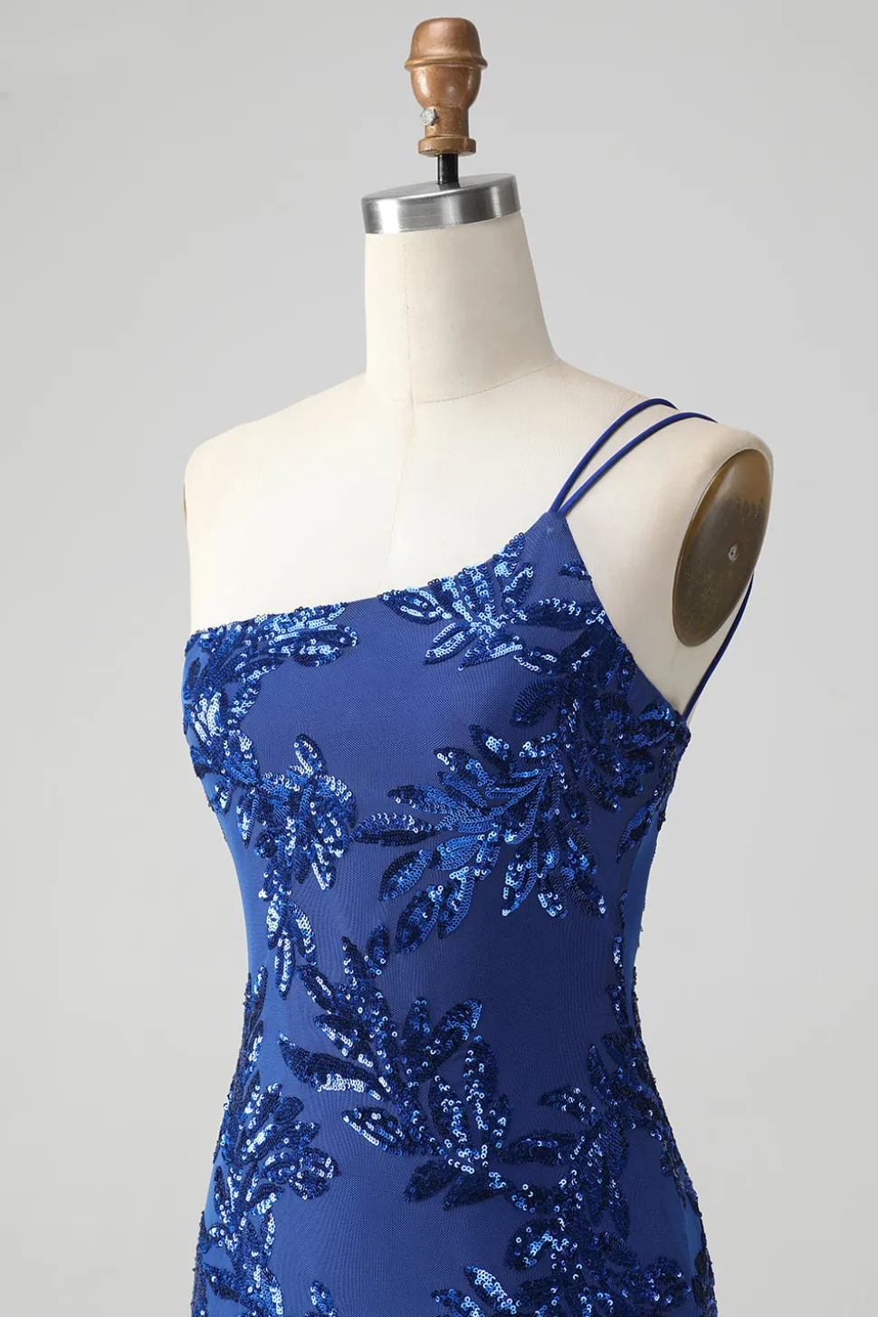 Sparkly Bodycon Royal Blue One Shoulder Sequins Homecoming Vestido com Bordado