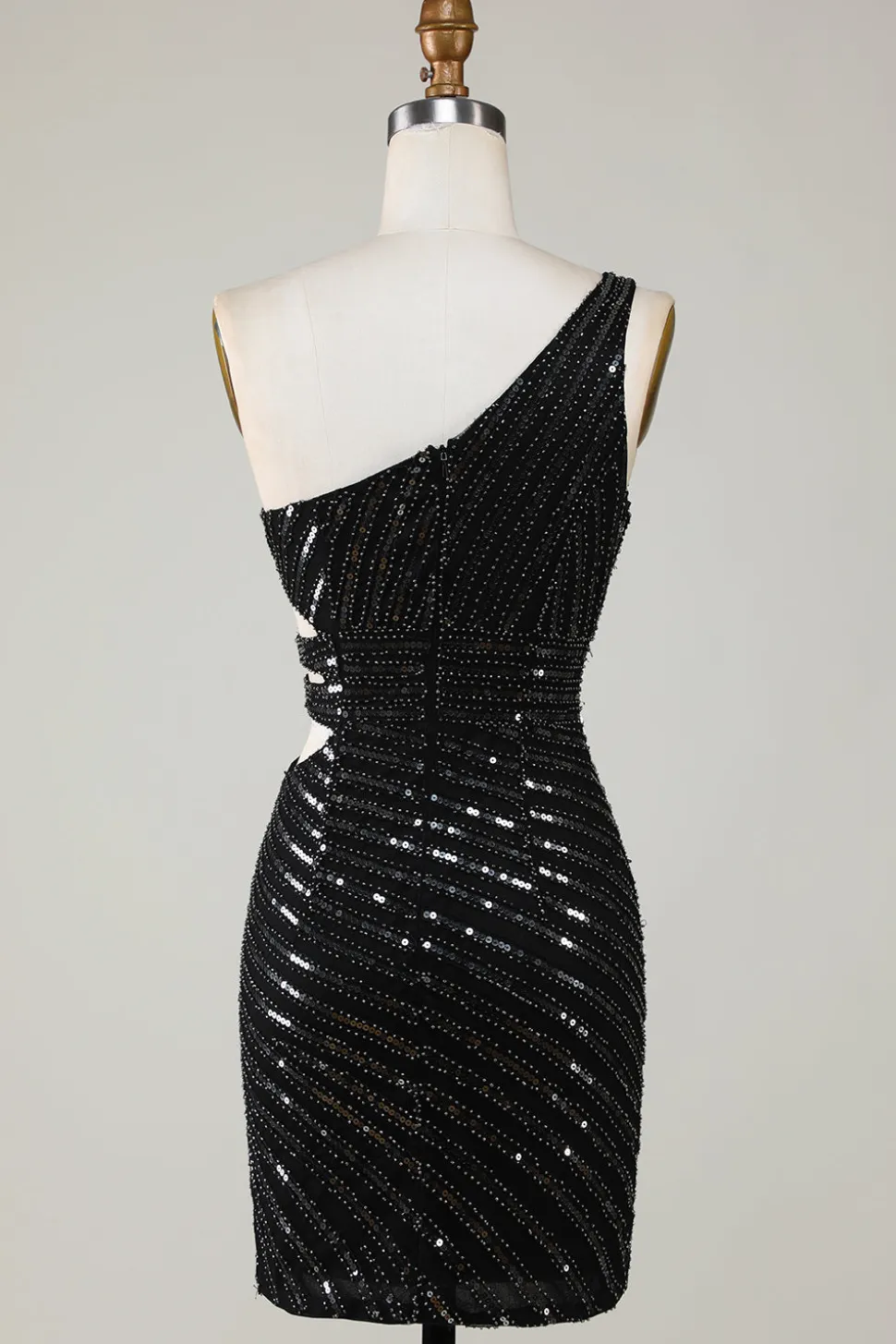 Sparkly Bodycon Um Ombro Preto Sequins Short Homecoming Dress com Cut out