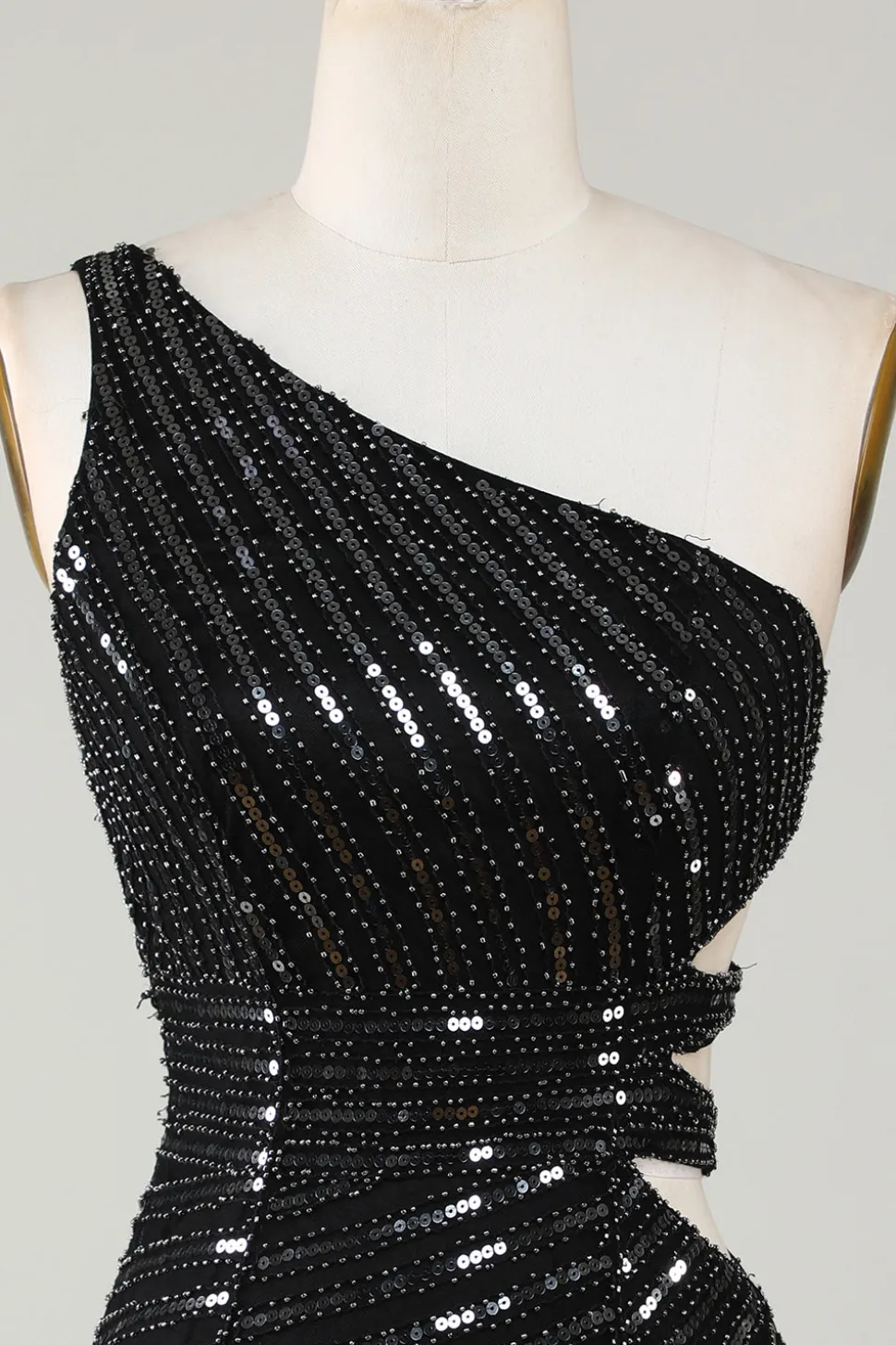 Sparkly Bodycon Um Ombro Preto Sequins Short Homecoming Dress com Cut out