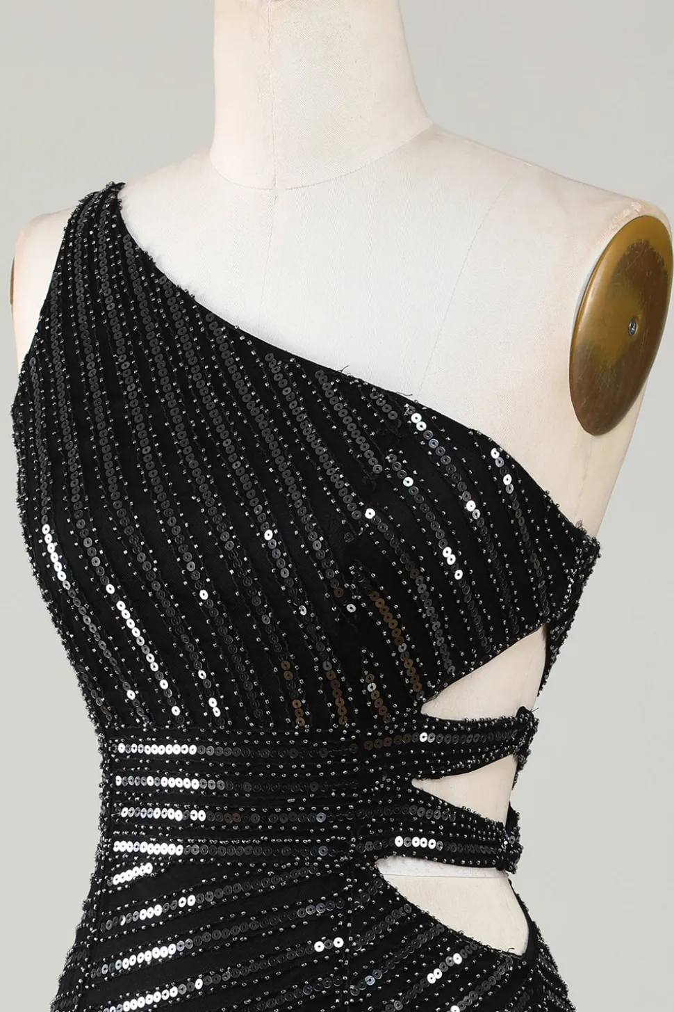 Sparkly Bodycon Um Ombro Preto Sequins Short Homecoming Dress com Cut out