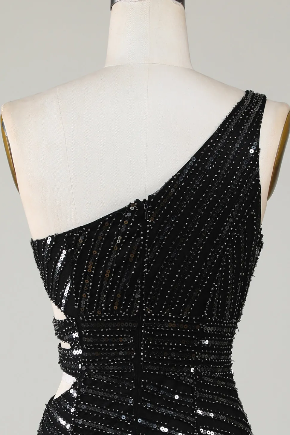 Sparkly Bodycon Um Ombro Preto Sequins Short Homecoming Dress com Cut out
